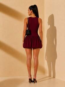 Ribbed Midi Dress, Polo Neck, Sweet, Casual, Sexy, Elegant, Fitted, Perfect For A Night Out Or Party, Ideal For Year-Round Wear - 紅木色 - 查看 3