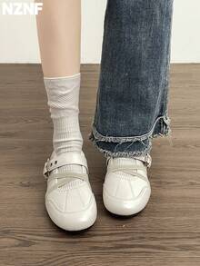 NZNF Giày thể thao đế bằng phong cách Đức cao cấp cho nữ, kiểu dáng mới mùa thu, giày sneaker đa năng dễ phối với chân váy - trắng - Xem 8