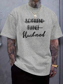 Camiseta de manga corta para hombre, estilo casual, con un estampado único de letras que dice Novio, Fiancado, Esposo, hecha de% fibra de poliéster, ligera con un peso de 180 gramos po - Negro - Ver 8