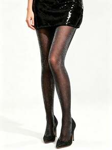 1/2/3 Pairs Women's Shiny Pearlescent Glitter Sexy Stockings - Black - View 9