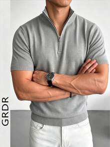 GRDR Men's Summer Half-Zip Solid Color Short Sleeve Knit Sweater, Suitable For Summer Outings, Essential For Fashionable Styling - White - View 3