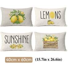 4 Stück erfrischende gestreifte Zitronen-Themen Pfirsich-Samt einseitig bedruckte Kissenbezüge, 100% Polyester, Wohnzimmer Sofa Schlafzimmer Dekoration, nur Kissenbezüge, 40x40cm/45x45cm/50x50cm - Mehrfarbig 06 - Übersicht 14