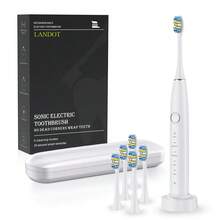 LANDOT 5種模式聲波電動牙刷，可充電 IPX7 防水，智能定時，高頻震動，深層清潔，美白，成人敏感牙齦護理牙刷 - 白色 - 查看 8