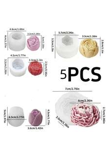 5pcs Bouquet Silicone Mold - Realistic Rose & Peony Flower Candle Mold, Suitable For Resin, Soap And Clay Crafts - DIY Wedding And Holiday Gift Making Materials - Reusable Non-Stick Home Decor Mold - White - View 2