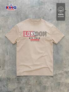 Original HPC POLO T-Shirt With Round Neck And Short Sleeves – Themed Graphic Design "HPC: London England Heritage" – 100% Cotton - 卡其色 - 查看 2