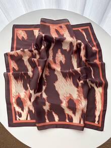 1pc Brown Zebra Print Silky Elegant Women's Head Scarf, Lightweight Versatile All-Season Fashion Head Scarf, Vintage Hair Accessory For Daily Outing - Multicolor - View 3