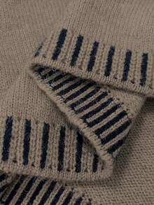 Women's Casual Spring/Autumn , Knit Round Neck Contrast Color Loose Versatile Sweater, Suitable For Commuting And Dating - Khaki - View 10