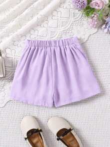 2pcs/Set Girls Round Neck Short Sleeve T-Shirt And Skort Set, Printed With English Words, "67" Number And Crown Pattern, Skort With Bow Design - White - View 6