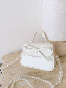 Bowknot Mini Handbag, Pearl Chain Crossbody Bag, Girly Versatile Small Square Bag - Multicolor - View 2