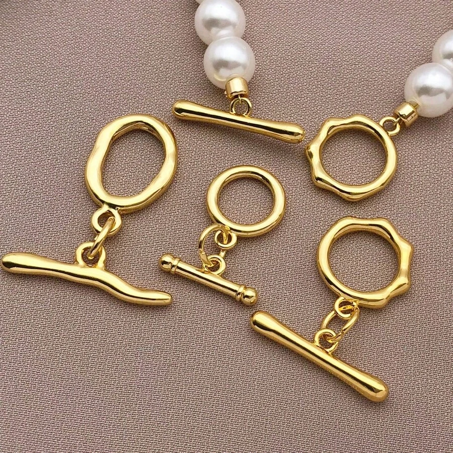 5pcs Copper T-Shaped Jewelry Clasps, Round OT Clasps, Jewelry Connector Pieces, Suitable For Handmade DIY Charm Jewelry Making, Can Be Used For Bracelets, Necklaces, Bag Chains, Keychains, Key Rings And Other Accessories, Versatile And Practical - Gold - View 1
