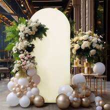 1pc SLarge Arch Backdrop, Elastic Fabric Wedding Ceremony Birthday Party Photo Background, Semicircle Decoration Curtain - Beige - View 7