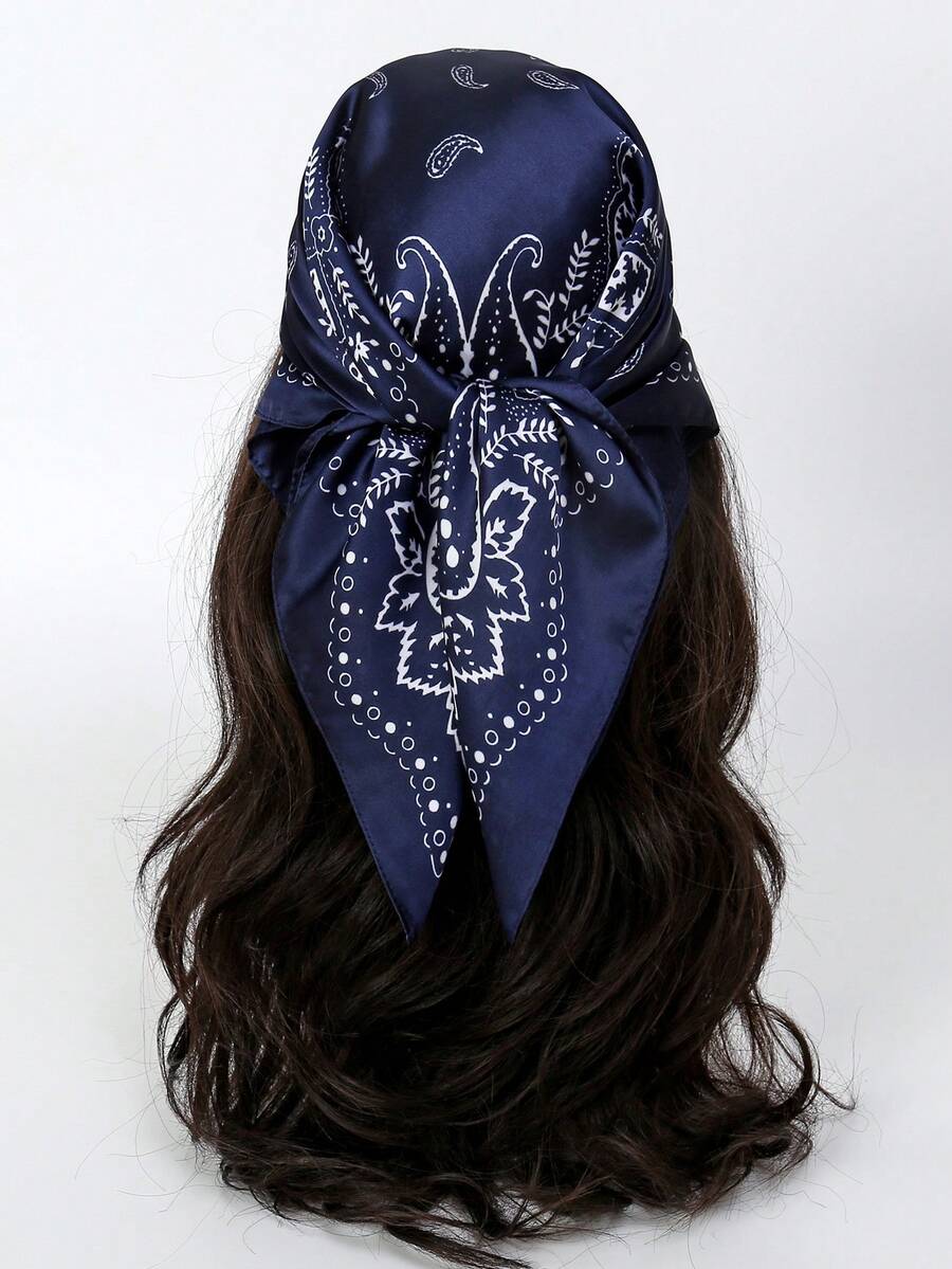 1 buah Syal Kepala Persegi Motif Bunga Mete untuk Liburan Santai - S20597-Biru laut - View 1