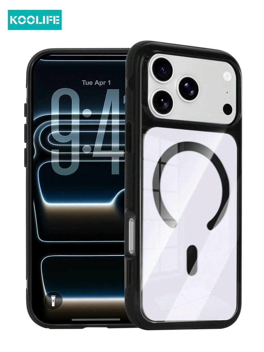KOOLIFE Black Semi-Transparent MagSafe Phone Case, Anti-Oxidation Anti-Yellowing PC+TPU Shock-Absorbing Frame, Luxury Minimalist Fashion Design, Anti-Drop Camera Protection, Wireless Charging Back Cover, Compatible With Iphone 18 Pro/18 Pro Max/17/17 Pro/17 Pro Max