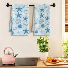 1pc/2pcs/4pcs Blue Starfish & Seashell Print Kitchen Towels, Ultra Soft, Quick-Drying & High Absorbency, Minimalist Ocean Style, Machine Washable, Hand Towels For Kitchen & Restaurant Decor - Multicolor - View 9