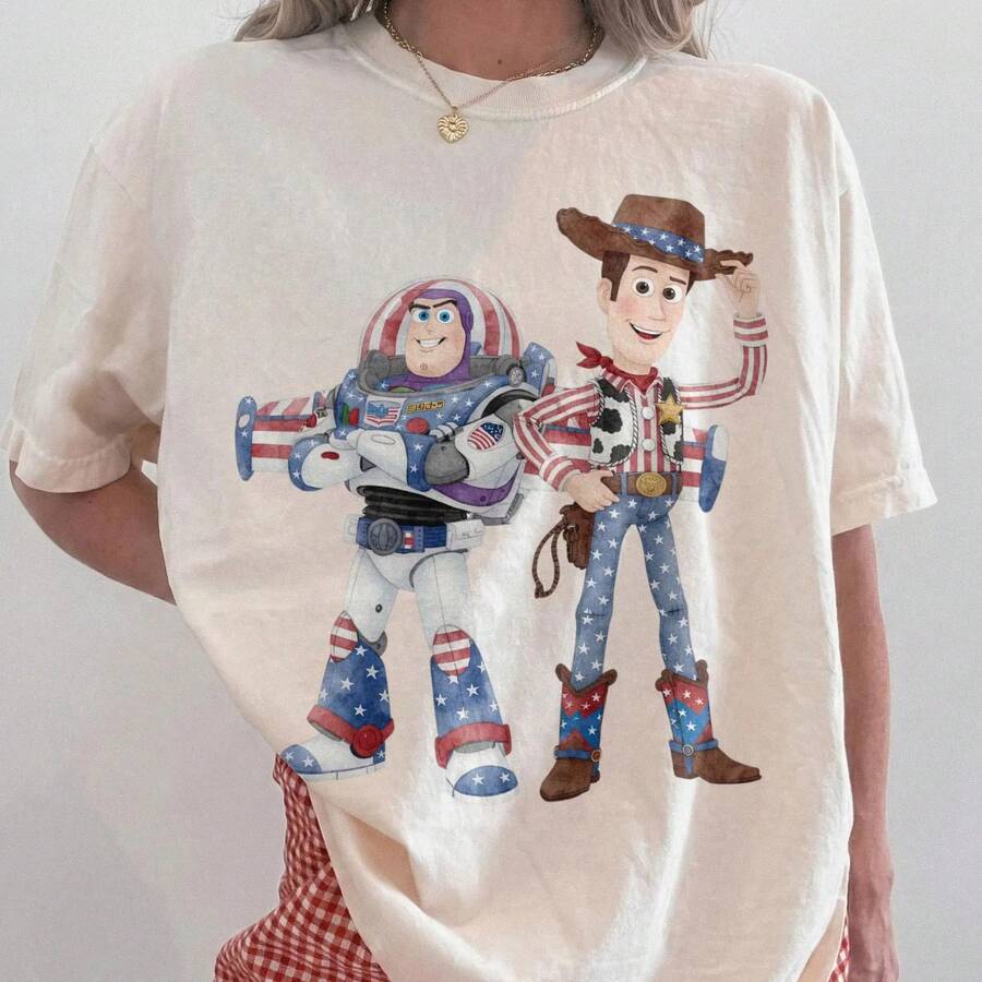 Official Disney Toy Story Buzz Lightyear Stars And Stripes Print T-Shirt-A Must-Have For Everyday Wear And A Great Gift Idea - 杏色 - 查看 1