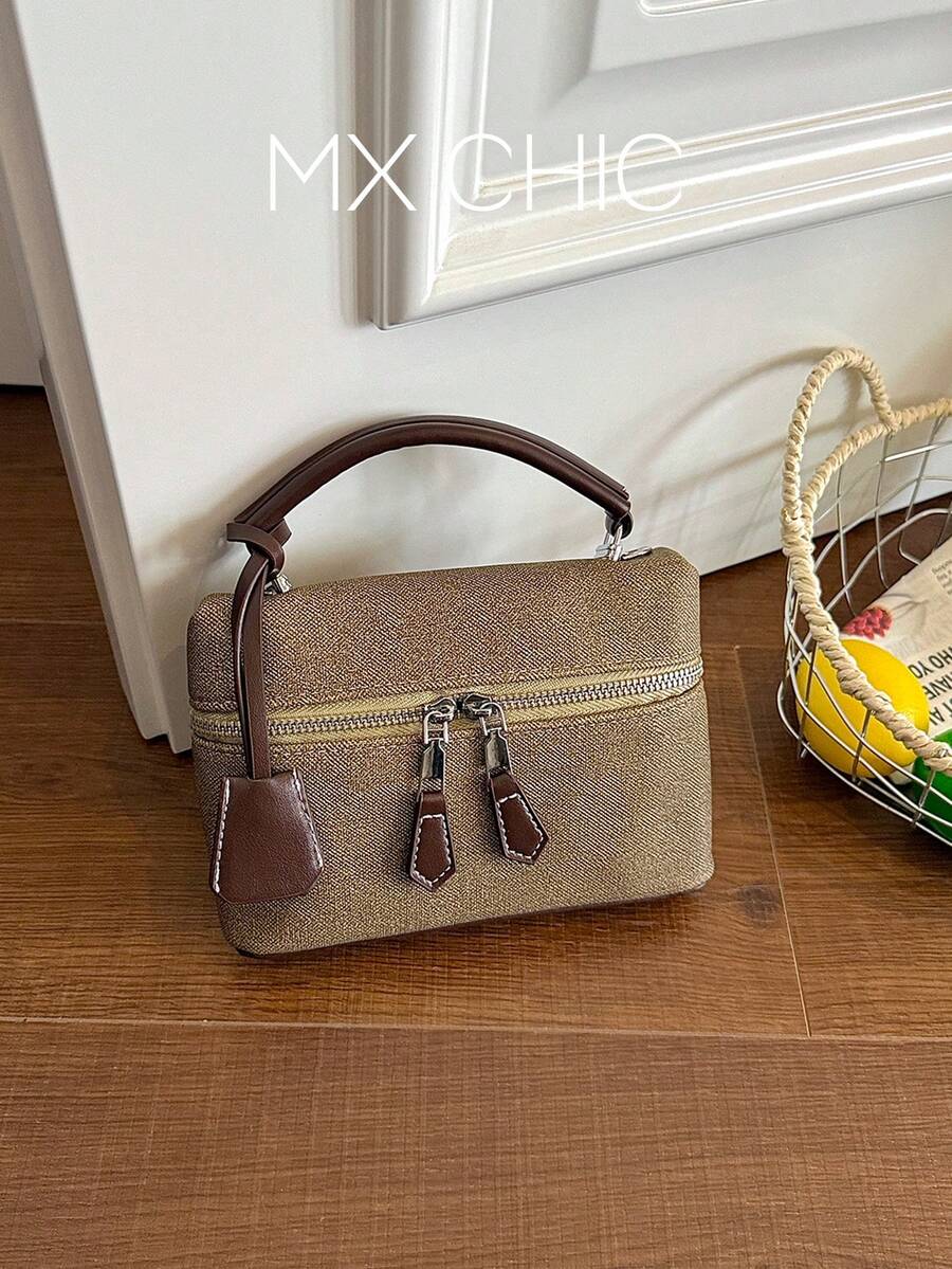 New Style Hand-Held Box Bag, Minimalist Fashionable Shoulder Crossbody Bag - Khaki - View 1