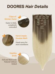 DOORES 9er Set glattes Echthaar, natürliches glattes Damenhaar, Double Clip-In Haarverlängerungen, unsichtbare weiche Mini-Haarteile, geeignet für dünnes Haar bei Frauen und Männern - S9/60 - Übersicht 3