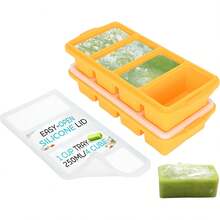 XOMOO Silicone Freezer Tray With Lid - Soup Freezer Container Molds - Large Cube Tray- Makes 8 1 Cup Portions Cubes, 2-Pack Freezer Storage Food Soups & Meal Prep - Oven & Dishwasher - - 黃色 - 查看 2