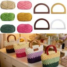 1 Set/6 Pieces New Spring/Summer Yarn Crochet Bag, With Wooden Handle, Dopamine Handmade Crochet Bag, Colorful Yarn And Crochet Handle Wallet Making Kit, Wallet Making, DIY Wallet Making - Multicolor - View 1