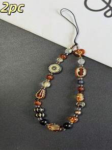 1 pièce Lanière de téléphone avec fleur de lys exotique, décoration de poignet à la mode, chaîne de coque de téléphone, porte-clés perlé, convient pour l'extérieur, les voyages, les achats. Cadeau idéal pour la mère, la famille, les amis, les anniversaires, les fêtes. Compatible avec Android et la plupart des smartphones. Cadeaux pour la mère, la famille, les amis, les anniversaires, la chaîne de téléphone des fêtes - Tabac - Voir 8