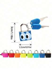 1Pc Cute Cartoon Eyes Mini Padlock Small Key Lock For Backpack Luggage Diary Drawer Cabinet Student Kids Security Tiny Lock - Multicolor - View 9
