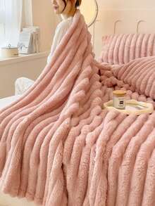 1 buah Selimut Bergaris Pink Super Lembut dan Hangat - Bahan Poliester yang Dapat Dicuci dengan Mesin, Pilihan Terbaik untuk Musim Semi dan Gugur, Cocok untuk Semua Musim, Sempurna untuk Sofa dan Tempat Tidur - Berwarna merah muda - View 5
