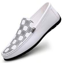 Men's Luxury Lightweight Loafers, PU Synthetic Leather, Casual Woven Style Slip-On Flat Shoes With Convenient Elastic Band, Suitable For Spring And Autumn Daily Wear, Weddings, Banquets, Office, Business Occasions And Other Formal Events - White - View 8