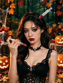 1pc/6pcs Halloween Horror Headband Set With Realistic Axe, Knife, Saw, Scissors And Blade Headbands, Blood Splatter Effect, Suitable For Halloween Costume, Party Pranks, Haunted House And Gothic Style - Halloween Headband - View 2