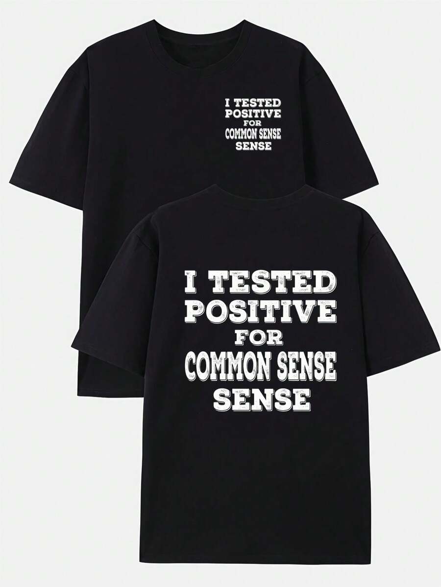 Tengo sentido común y sé que la camiseta de moda para hombre con estampado a doble cara adecuada para el uso diario casual en casa y para actividades de fitness al aire libre. un estil - Negro - Ver 1