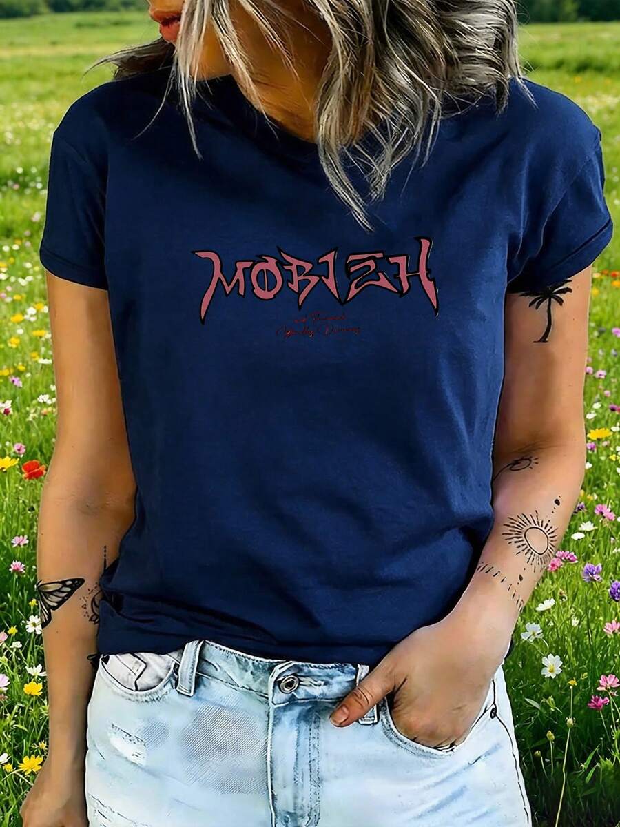 Women's T-Shirt, Mobzeh Style, Light Everyday Wear - 藏蓝色 - 查看 1