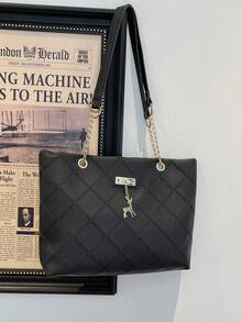 Bolso de mano de gran capacidad para mujer, bolso de hombro con cadena elegante, nueva bolsa de moda para debajo del brazo, bolso de lino retro - Negro 6 - Ver 3