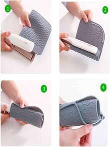 2/1 piezas Alfombrilla resistente al calor de TPR, Bolsa de almacenamiento de viaje con doble capa aislante, Esencial para la vuelta a la escuela y dormitorio, Compatible con rizador de pelo - Multicolor - Ver 6