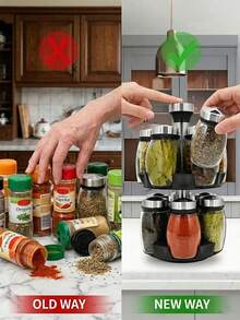 Versatile 360° Rotating Spice Rack Organizer Space-Saving Thick 2-Tier Seasoning Carousel Stand For Culinary Lovers Solid Herb Condiment Holder Set Great For Kitchen Island With 12 Empty Jars Kitchen Organization And Storage Spice Racks - Multicolor - View 4