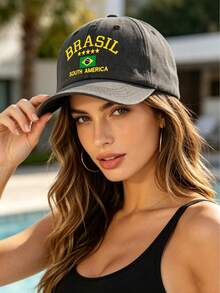 1 pieza Gorra de béisbol vintage lavada con estampado de estrella de Brasil, protección solar de verano, gorra unisex, protección para primavera, otoño, viajes, vacaciones, playa, Copa del Mundo - gorra de béisbol - Ver 10