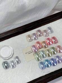 Silver Nail Powder Mirror Effect Pearlescent Powder Pearl Nail Polish Glaze Donut Powder, For Nail Art Decoration (0.5g/Bottle) - 彩色 - 查看 2
