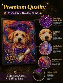 Pintura de Diamante 5D Personalizada Retrato, Foto Personalizada a Arte de Diamante Colorido de Graduación de Mascota, Kit de Bordado de Diamante de Resina de Perforación Completa DIY, Decoración de Pared Personalizada de Familia de Perros y Pareja, Regalo de Graduación Brillante Recuerdo, Decoración de Dormitorio y Hogar - Multicolor - Ver 7