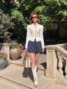 Women's New Napoleon Style Short Jacket, Braided Embroidery Button Design, Vintage Court Style Coat White - White - View 3