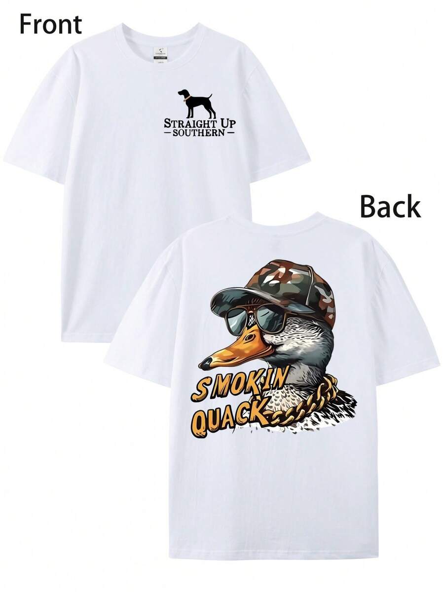 Camiseta con estampado de pato orientada al sur, camiseta para hombre, camiseta casual de manga corta para verano. - Blanco - Ver 1