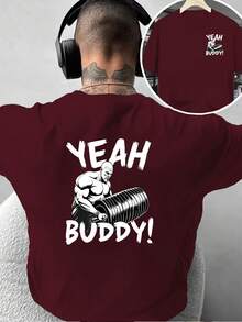 Camiseta de moda para hombre con diseño estampado a doble cara, camiseta con estampado deúsculos para fitness, para entusiastas del gimnasio, estilo callejero americano, para uso cas - Negro - Ver 6