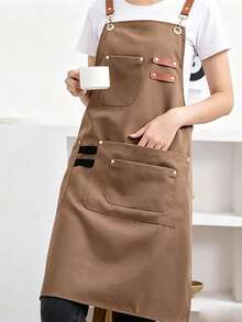 1 Piece Of Canvas Apron With Pocket, Coffee Shop, Milk Tea Shop, Chef, Hotel Kitchen, Baker's Role - Multicolor - View 9