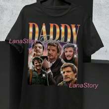 [Unisexo]Camiseta con estampado de meme divertido de Pedro Pascal "Daddy Pascal" - Camiseta informal de manga corta de algodón para fans de famosos. - Negro - Ver 1