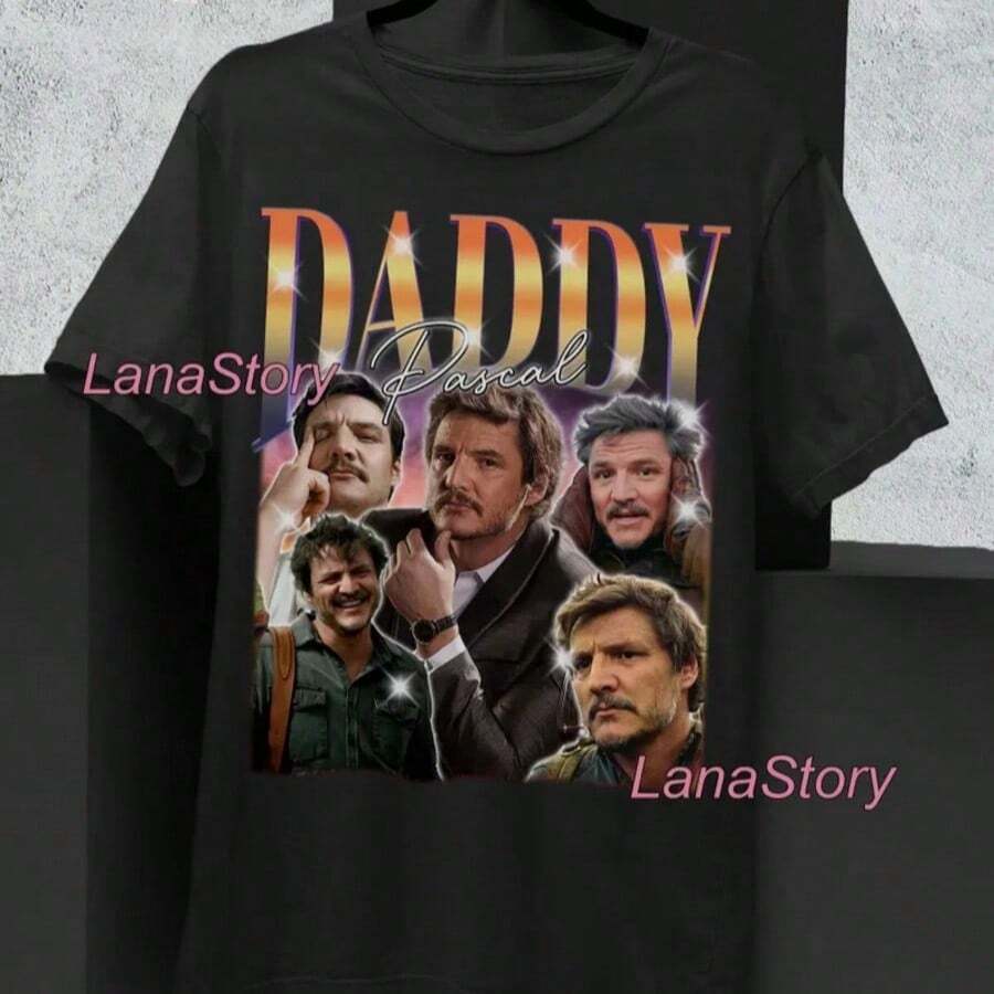 [Unisexo]Camiseta con estampado de meme divertido de Pedro Pascal "Daddy Pascal" - Camiseta informal de manga corta de algodón para fans de famosos. - Negro - Ver 1