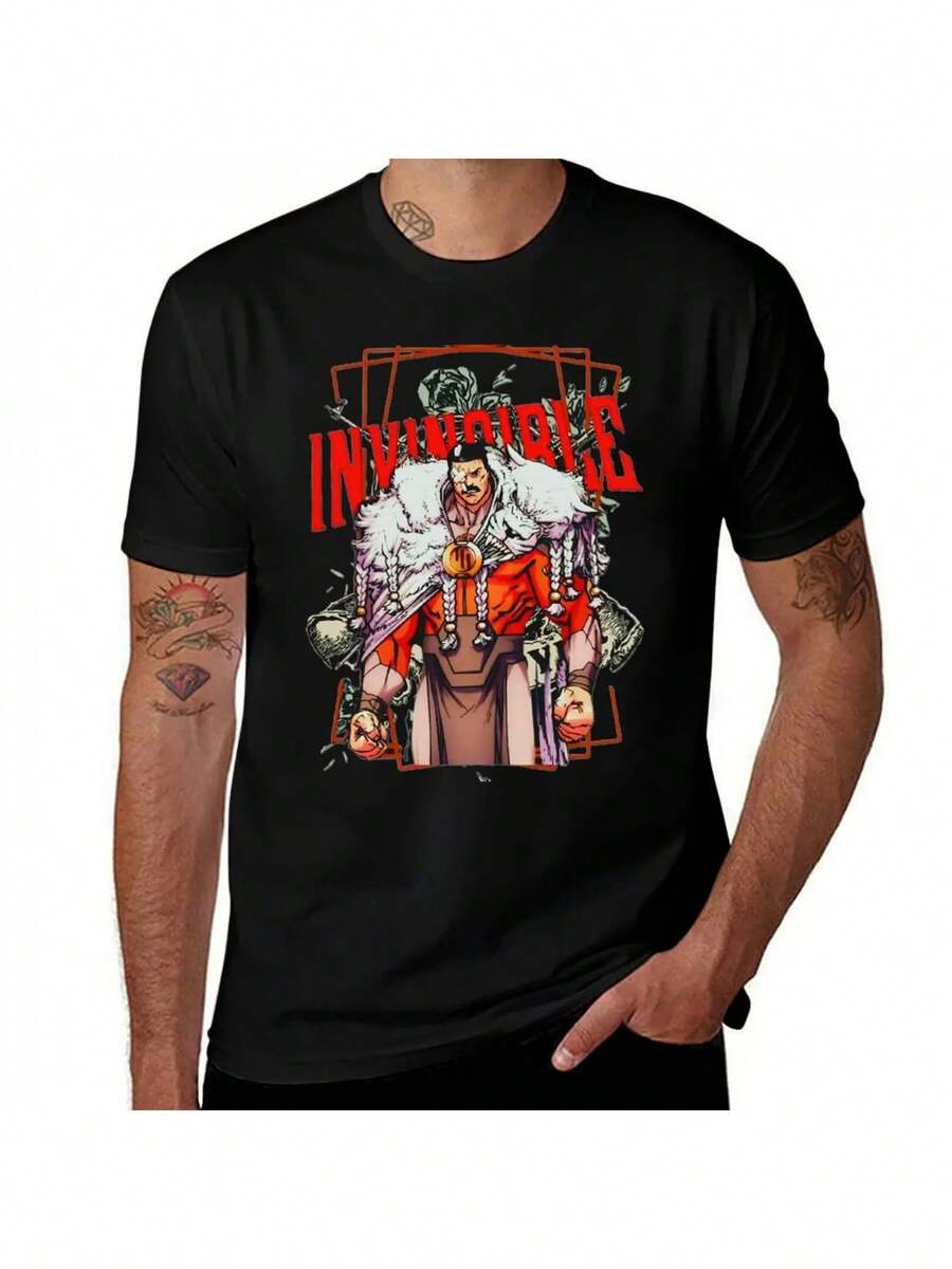 Camiseta de Hombre con Estampado Gráfico de Diseño Moderno y Corte Relajado, Camiseta de Hombre, Camiseta de Alta Calidad, 100%, Camiseta de Marca de Lujo 100% para Hombre, Camiseta Casual D - Negro - Ver 1