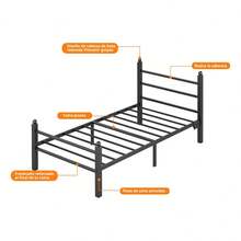 Base De Cama Individual De Metal Para Dormitorio Pequeño - Negro - Ver 5