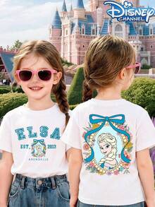 Disney Short-Sleeved T-Shirt With Elsa Print, Suitable For Boys And Girls To Wear At School, Outdoor Activities, And Disneyland. - 白色 - 查看 1