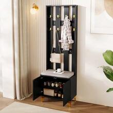 Wardrobe Set With Shoe Bench And Cushion, Wardrobe Front With Hooks - 黑色 - 查看 6