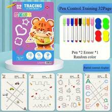 32-Page Reusable Magic Practice Notebook Set, Includes 2 Pens And 1 Eraser Board, Whole Brain Development Training, Pen Control Training And Drawing Education Workbook, Learn Writing Skills, Paper Material, Educational Workbook, Colorful Pages, Durable Binding - A - View 10