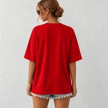 G Studio Women's Oversized T-Shirt Kawaii Pig Glasses With Popcorn Slogan "Eat Well Travel Often" Colorful Print Short Sleeve Casual - T01-紅色 - 查看 2