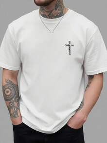 Gospel Of John 3:16, New Men's Crew Neck T-Shirt With Cross Print On Both Sides, Casual, Sporty, Modern And Loose Style, Short Sleeve T-Shirt For Students - 黑色 - 查看 10