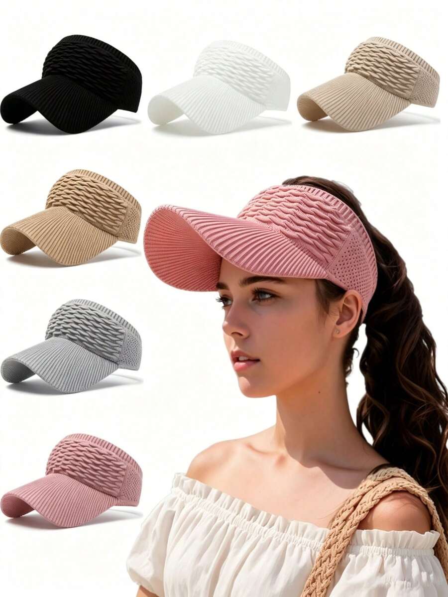 1件紋理可折疊遮陽帽，休閒彈性透氣女款遮陽帽，適合戶外活動
